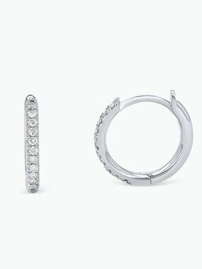 Baby Gold Diamond Huggie Earrings in 14K White Gold
